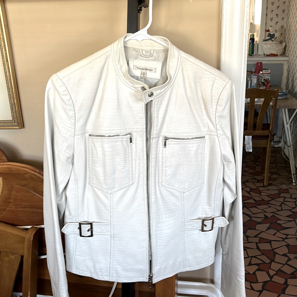 Yvonne Marie cream leather long sleeve lamb jacket